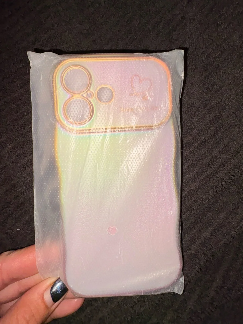 Pink Gold Gradient Phone Case with Heart Accent IPhone 16 Shockproof